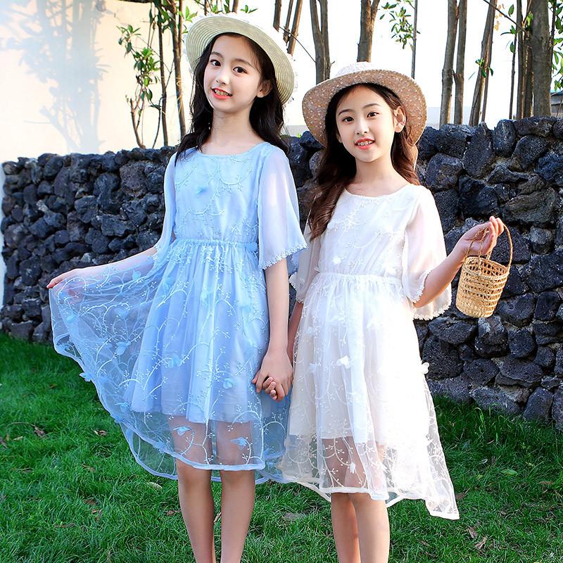 

Girl Dresses Girl's YN255 Girls Dress Lace Summer 2023 Children's Little Net Yarn Princess, Blue