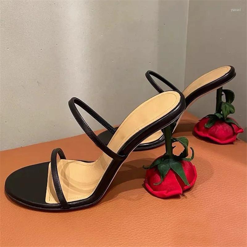 

Slippers Fashion Rose Heel Women Strange High Prom Dress Shoes Woman Sexy Summer Gladiator Sandals Female Outside Slides, Rose 7cm heel