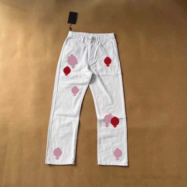 

Designer Mens Jeans Ch Washed Into Old Straight Jean Hearts Splash-ink Loose Cross Printed Casual 13size 28-36