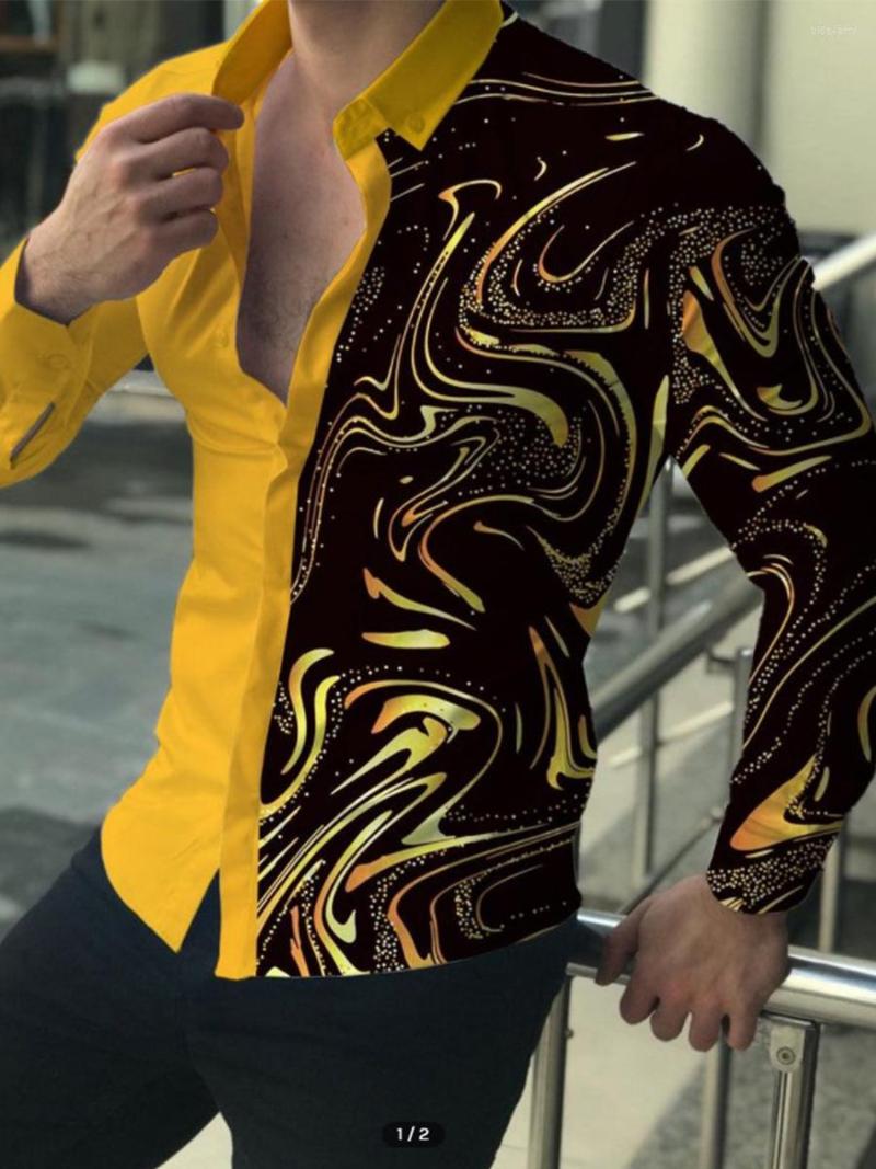 

Men's Casual Shirts Fashion Streetwear Slim Lapel Single Breasted Print Men's Long Sleeves 2023 Noble Prom Party Teen Boys Tops S-4XL, Cx014