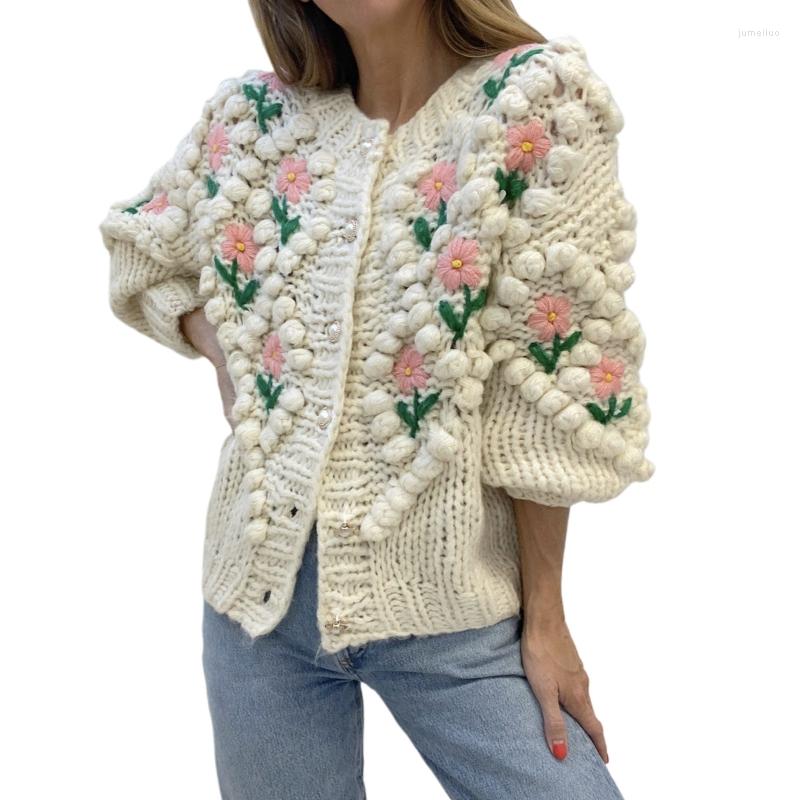 

Women's Jackets Ins Korean Loose Cardigan Knit Flowers Tops Long Sleeve Autumn Sweater Open Front Women Girl Daily Wear Beach Shopping, Beige