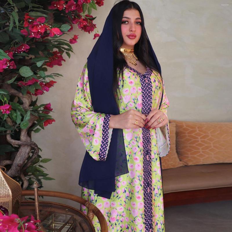 

Ethnic Clothing Eid Mubarak Women Abaya Fashion Floral Printing Robe Djellaba Femme Vestidos Loose Kaftan Dubai Islam Muslim Party Dresses