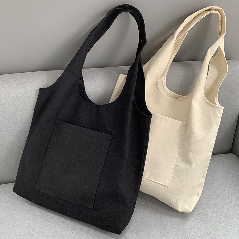 

Evening Bags Blank Canvas Shoulder Bag Female Handbag Reusable Grocery Storage Foldable Casual Eco Friendly Shopping for Women 230203, Black