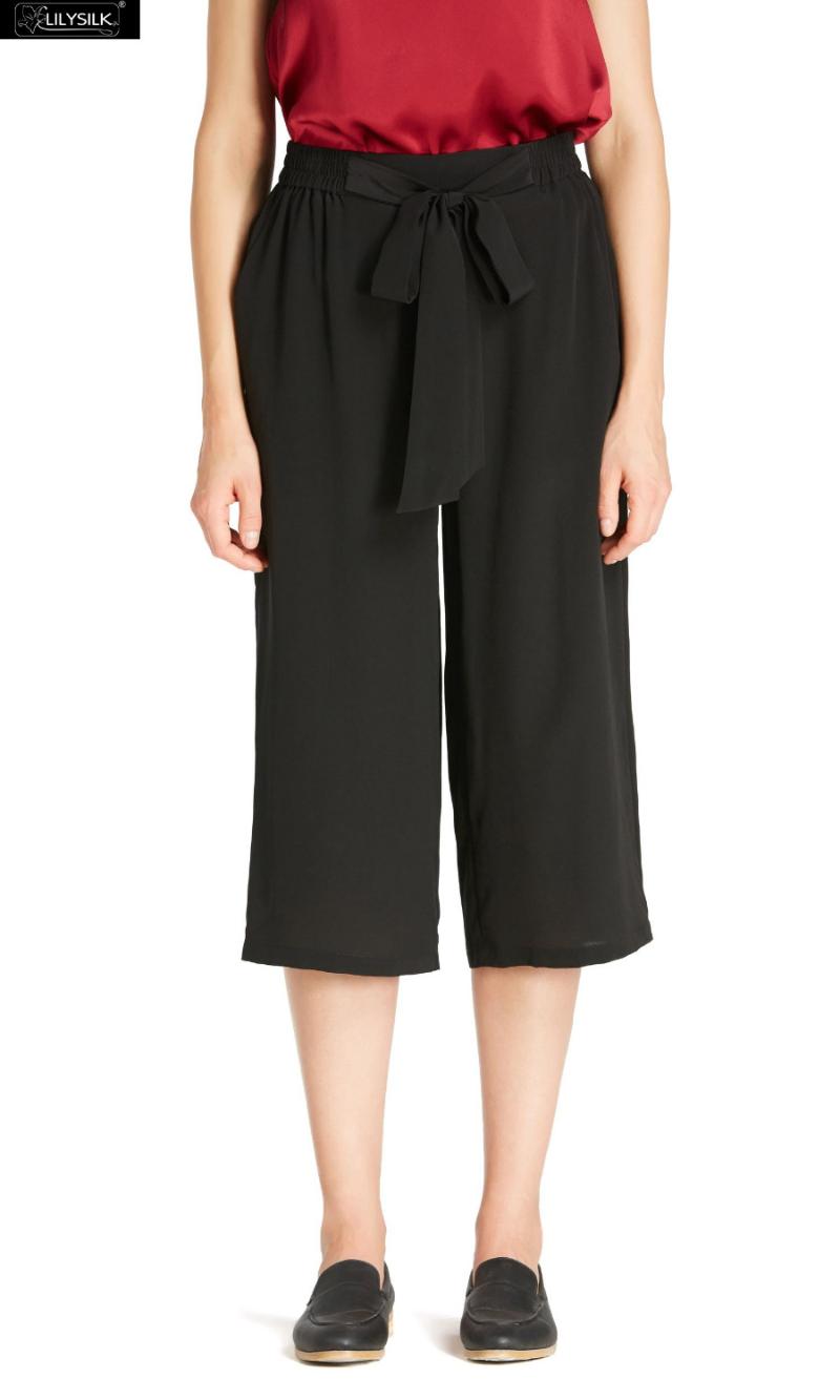 

Women' Pants & Capris LILYSILK Trousers Silk Women 18mm Bow Tie Cropped Clearance Sale, Black