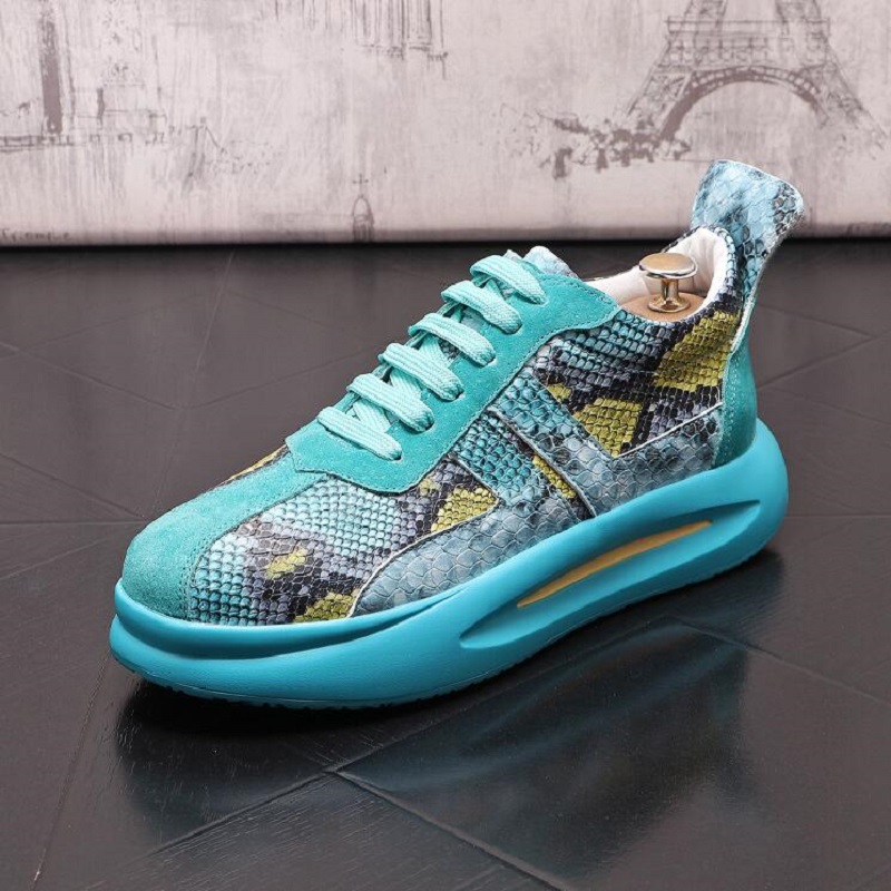 

Luxury Designer Shoes Men's Serpentine Pattern Mix Lace Up Causal Shoes Rock Punk Loafers Sport Walking Sneakers D2B1, Yellow