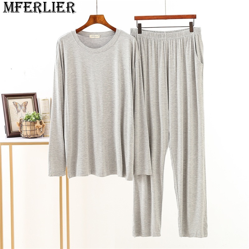 

Men's Sleepwear Plus Size 8XL 150KG spring summer Modal Pajamas Sets long Sleeve homewear Soft Thin Comfortable 230202, O neck