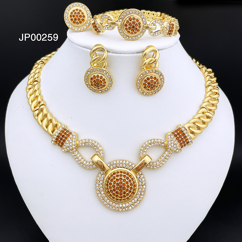 

Wedding Jewelry Sets Dubai Fine For Women Brazilian Necklace And Earrings Round Pendant Banquet Jewellery 230203