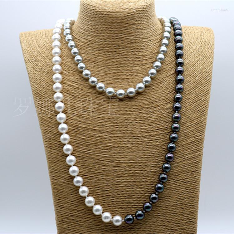 

Chains Jewelry 10mm Black White Gray Shell Pearl Round Necklace 50"
