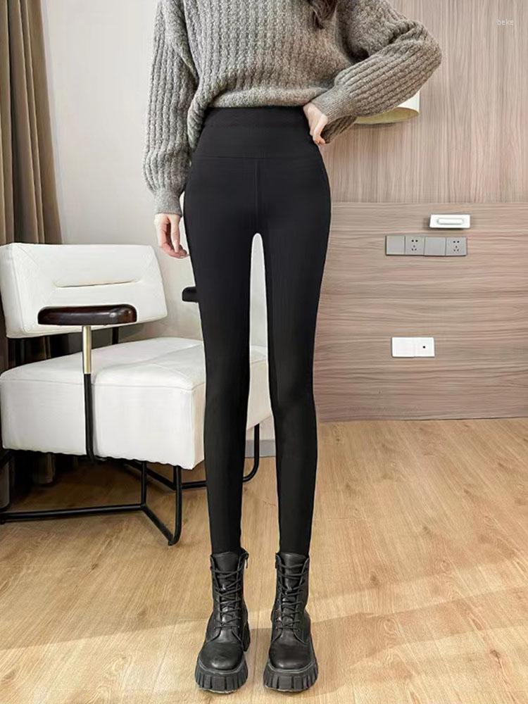 

Women's Pants Simple Korean Black Warm Leggings Women Autumn Winter Elastic High Waist Plush Thickened Slim Trousers
