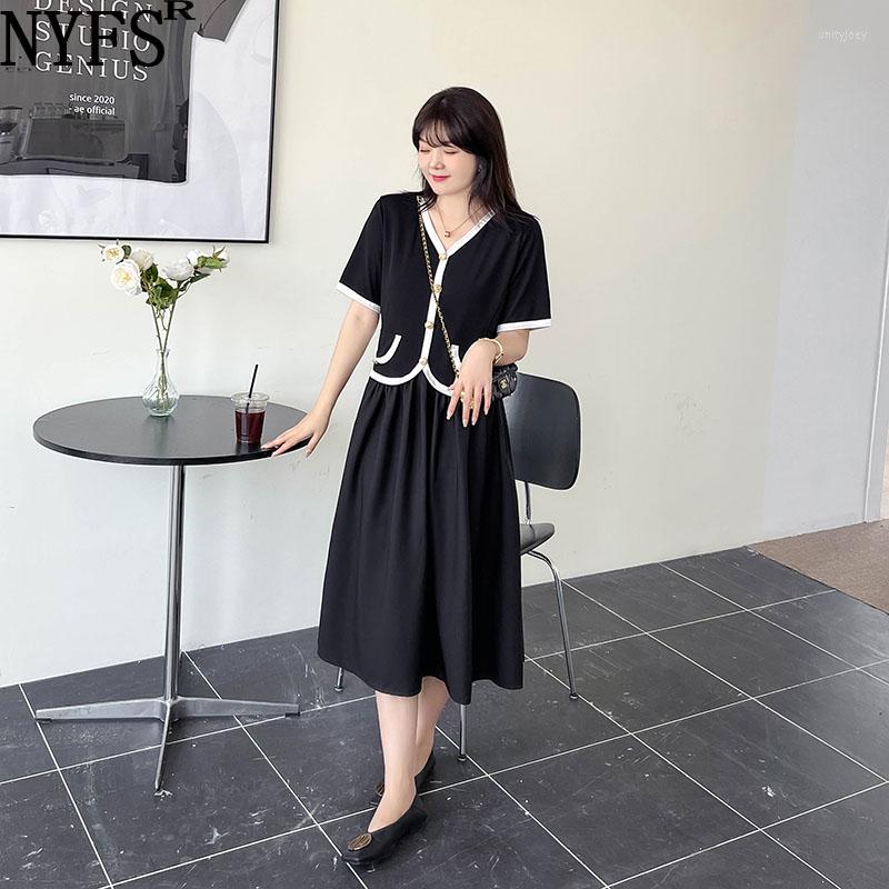 

Party Dresses 2023 Summer French Retro Hepburn Woman Dress Vestidos Robe Elbise Cotton Plus Size Fat MM Short Sleeve Long, Black
