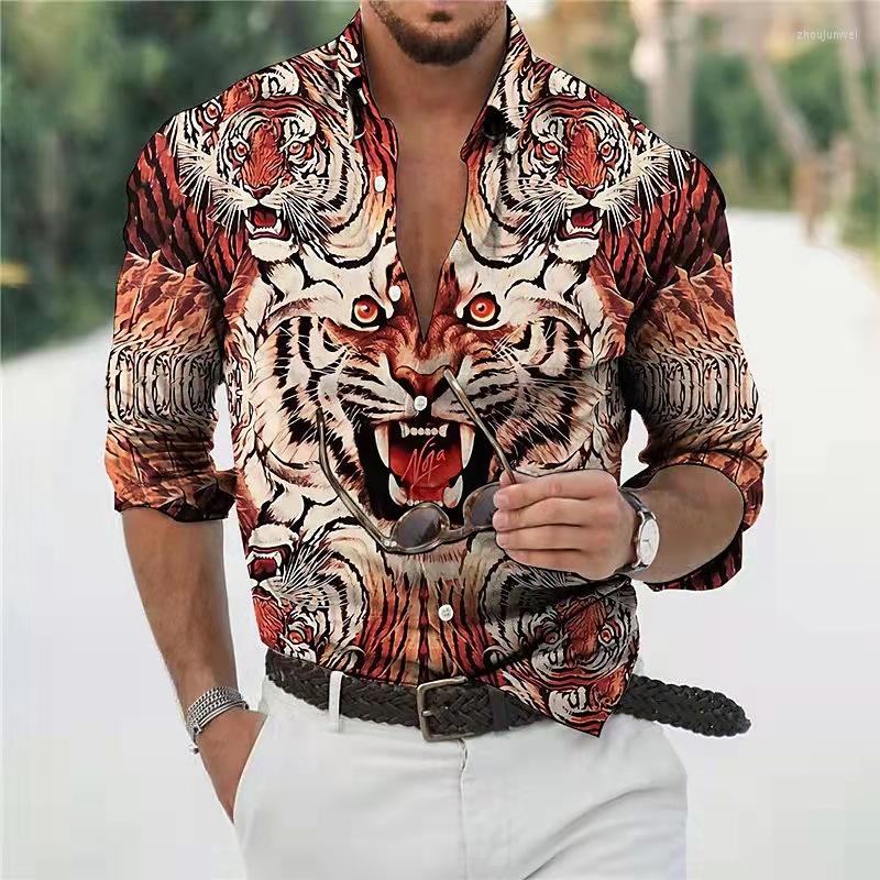 

Men' Casual Shirts 2023 Tiger 3d Print Man Luxury Turn-down Shirt Animal Long Sleeve Tops Punk Streetwear Gothic Mens Clothing Cardigan, Chj-xwcj-w185