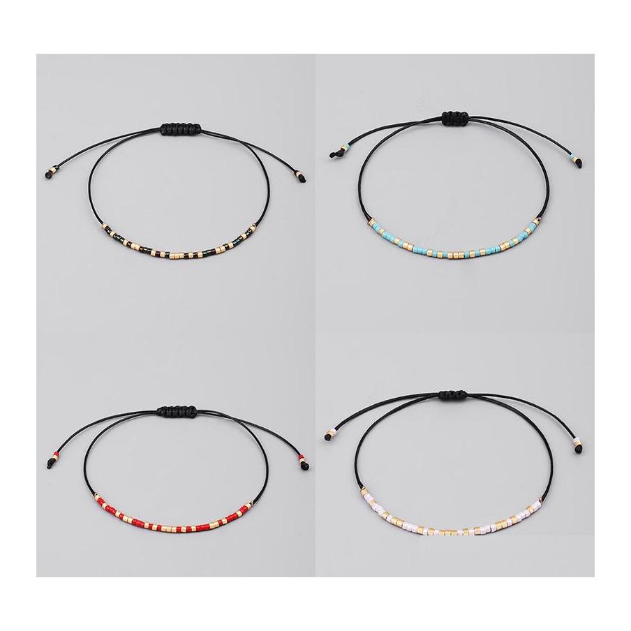 

Link Chain Handmade Colorf Weave Beaded Bracelet Bohemian Rice Crystal Seed Beads Adjustable Rope Ethnic Tiny Braided Bracelets Sum Ot7Ia