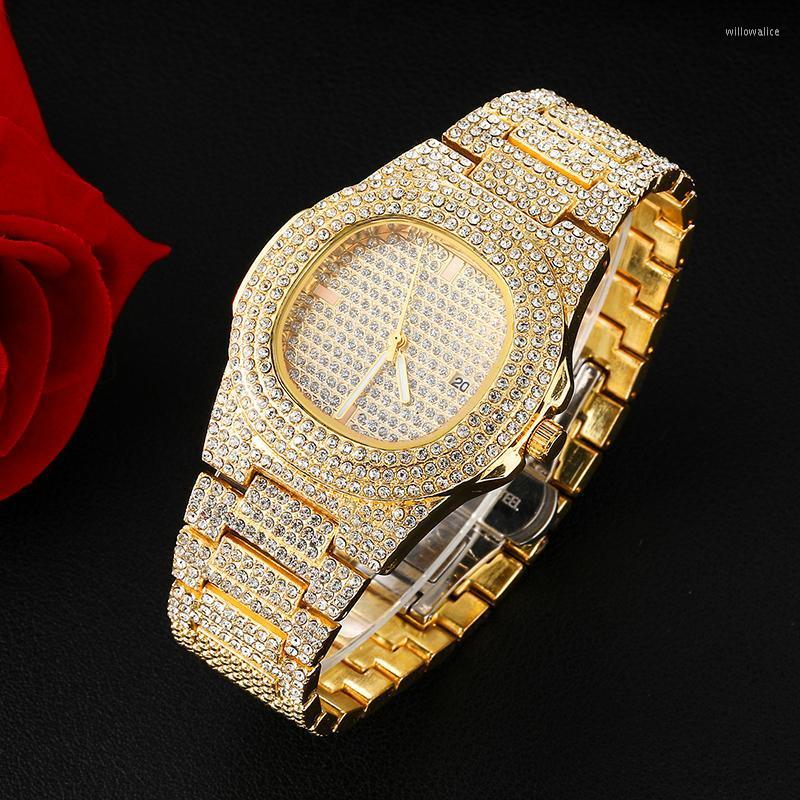 

Wristwatches Top Luxury Men's Watch 2023 Gold Full Diamond Stainless Steel Belt Fashion Calendar And Women's WatchesWristwatches Wil