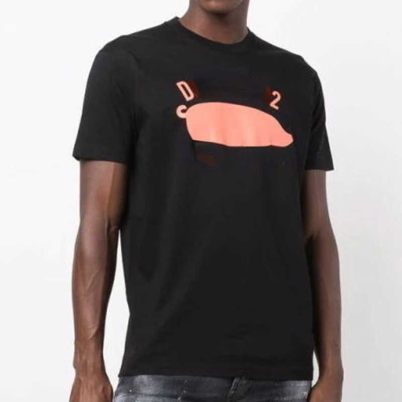 

Cotton t shirt pig print designer hoodie fashion short-sleeved pullover T-shirt men and women round neck high street sweatshirt loose breathable sweater casual shirt, D2 black