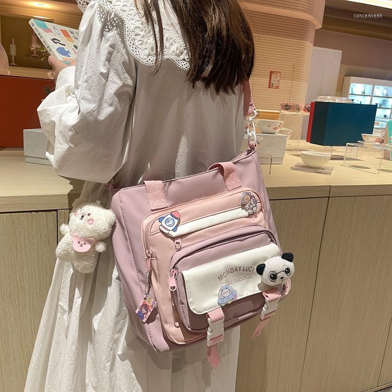 

Evening Bags Ladies Tote Shoulder Bag Nylon Shopping Cartoon Cross-body Solid Pocket Messenger Student Textbook, Black