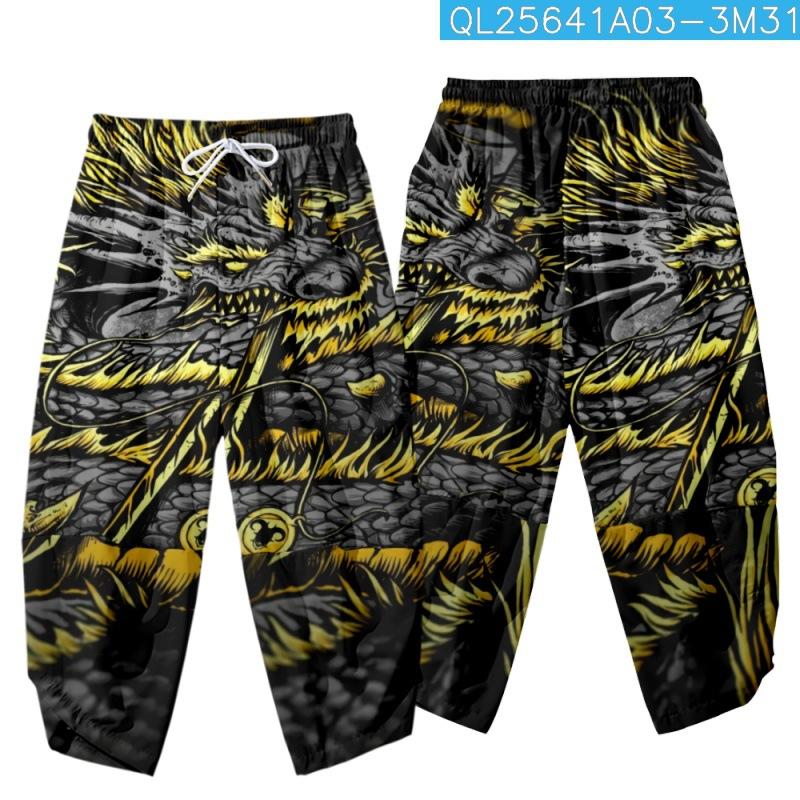 

Men's Pants Cartoon Dragon Printed Men Japanese Harem Trousers Casual Elastic Waist Kimono Cropped StreetwearMen's, Style 1