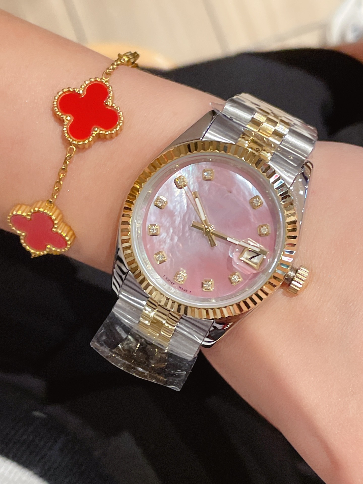 

Original packaging paper high quality watch new 18K gold diamond watch ring 36mm dial automatic fashion men's and women's watch watch watch 2023, Green