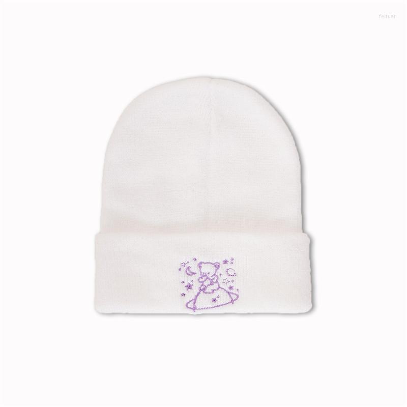 

Berets 2023 Autumn Winter Acrylic Lovely Cartoon Bear Thicken Knitted Hat Warm Skullies Cap Beanie For Men And Women159, White