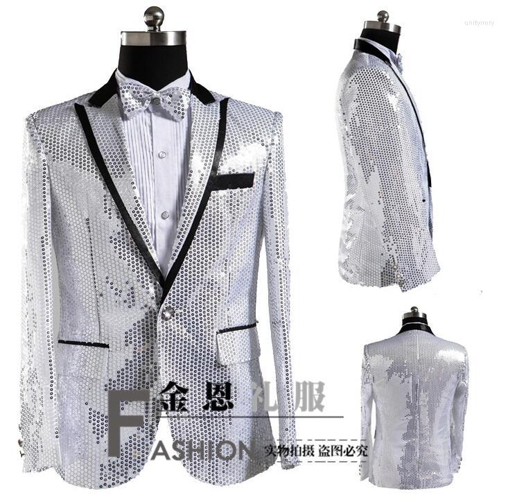 

Men's Suits Men Designs Stage Costumes For Singers Sequin Blazer Dance Clothes Jacket Star Style Dress Punk Red Yellow Blue Silver, Black