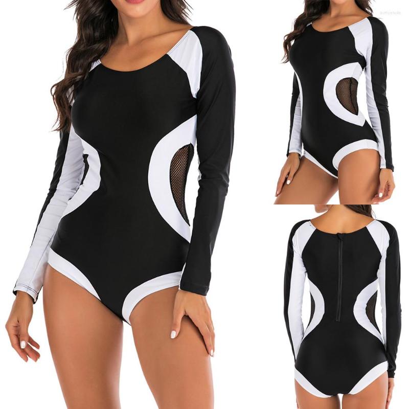 

Women's Swimwear Women Fashion O-neck Print Diving Surfing Suit Set Beach, Black