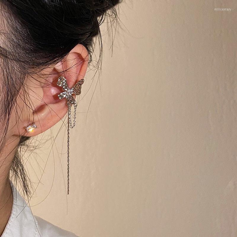 

Backs Earrings 2023 Fashion Vintage Silver Color Metal Earring Butterfly Long Chain Tassel Ear Cuff For Women Clip Aesthetic Jewelry
