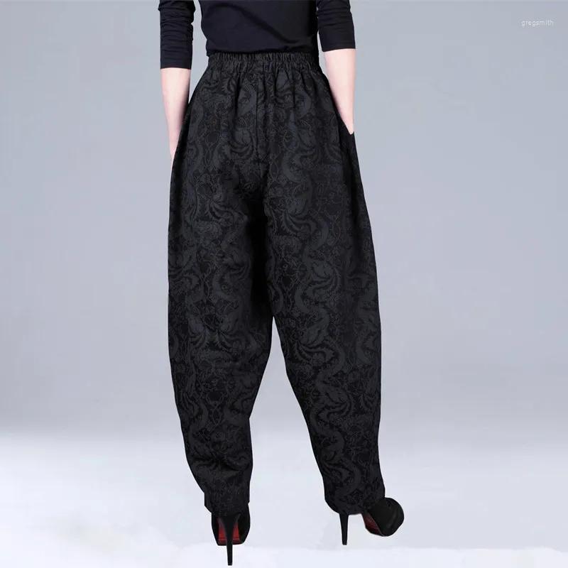 

Women's Pants National Style Women Harem Loose Pantalones Vintage Casual Trousers Fashion Female Cotton Linen Wide Leg Bloomers, Black