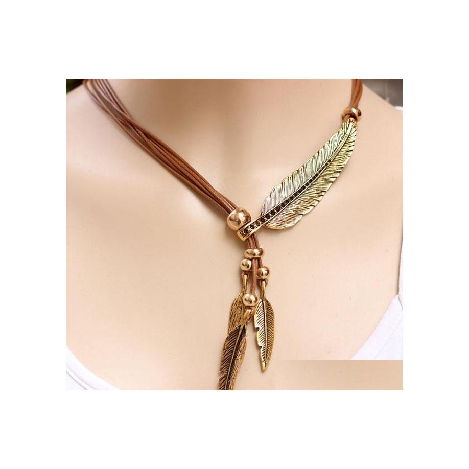 

Pendant Necklaces Fashion Jewelry Mtilayer Rope Feather Necklace Leaves Tassels Sweater Drop Delivery Pendants Dh38G