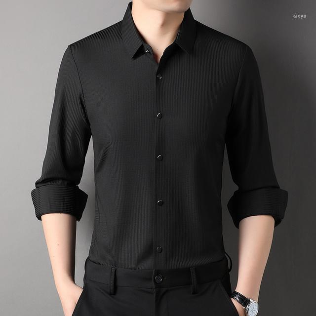 

Men's Casual Shirts Luxury Traceless Top Grade Slim Fit Designer For Men Classic Brand Fashion Shirt Long Sleeve Mens Clothes 2023, Black