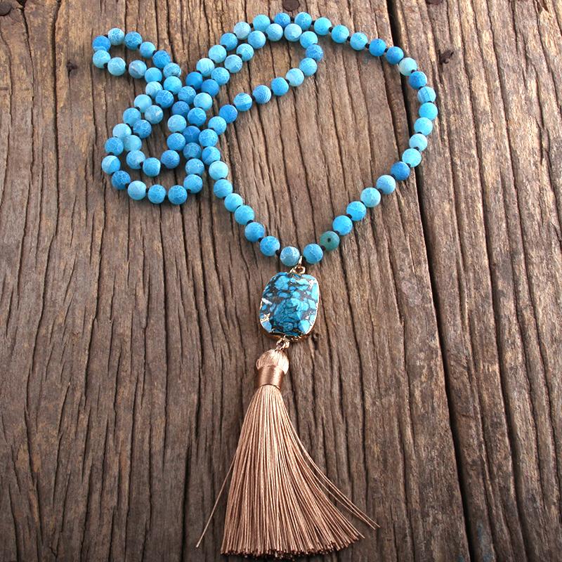 

Chains MD Fashion Bohemian Jewelry Natural Stones Knotted Stone Links Tassel Necklaces Women Necklace Gift Drop