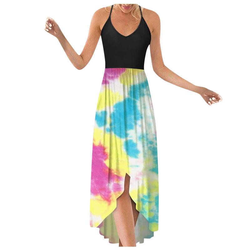 

Casual Dresses Women Floral Printing Dress Sleeveless Irregular Hem Strap Women' Summer Sundress Vestidos Elegantes Para Mujer, Multicolor