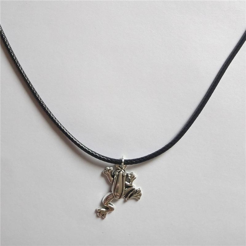 

Choker Frog Charm Necklace Black Leather Cartoon Cute Pendant Punk For Man Woman