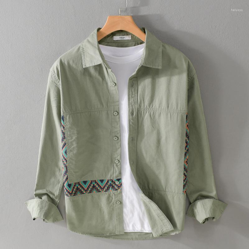 

Men's Casual Shirts Spring Autumn Long Sleeve Stitching Shirt Male Pure Cotton Loose Top Fashion High-End Men's Clothes, Black