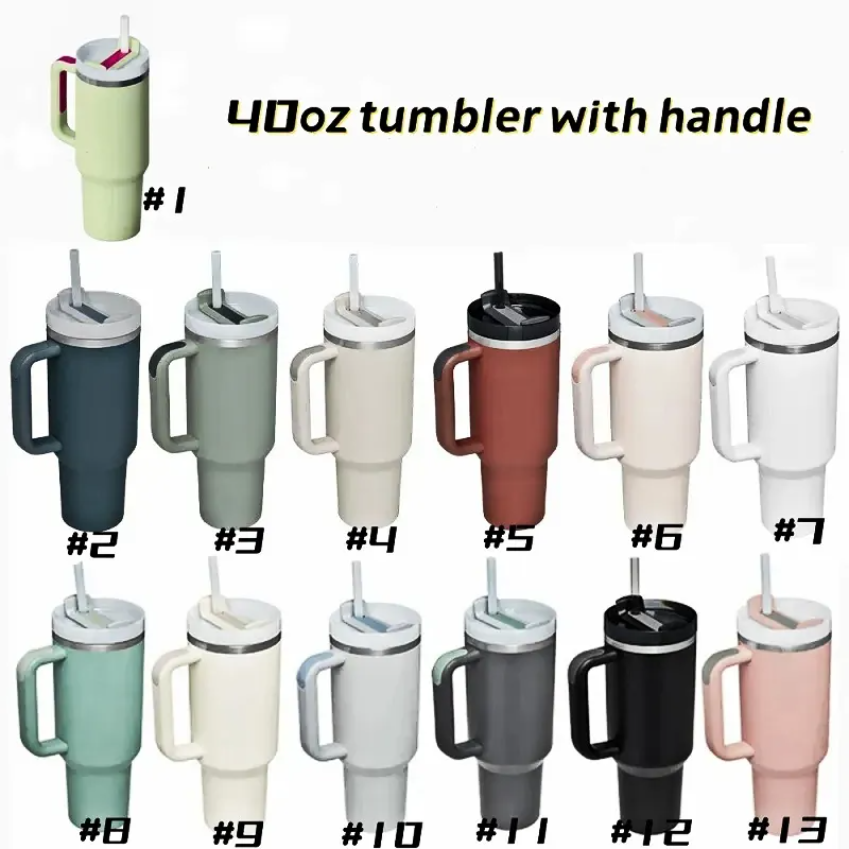 

40oz Reusable Tumbler with Colored Handle and Straw Stainless Steel Insulated Travel Mug Tumbler Insulated Tumblers Keep Drinks Cold bb0203, #8