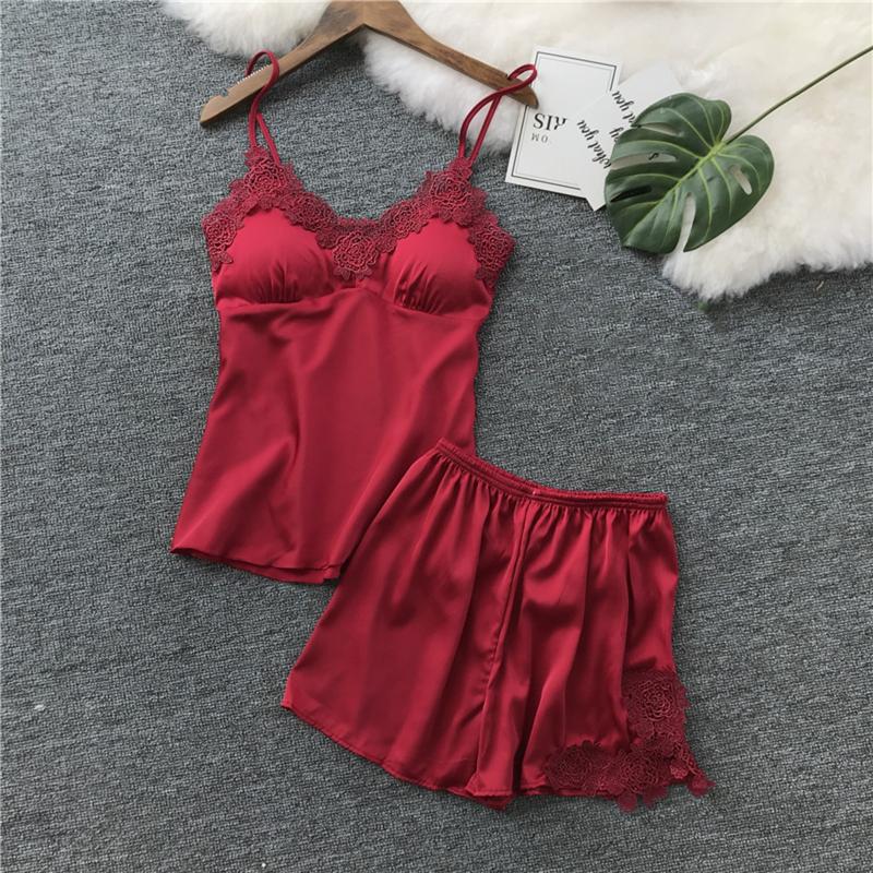 

Women' Sleepwear Womens Two Pieces Sexy Lace Flower Satin Lingerie Top And Shorts Pajama Set Tall Pajamas Long Sleeve SetsWomen, Blue