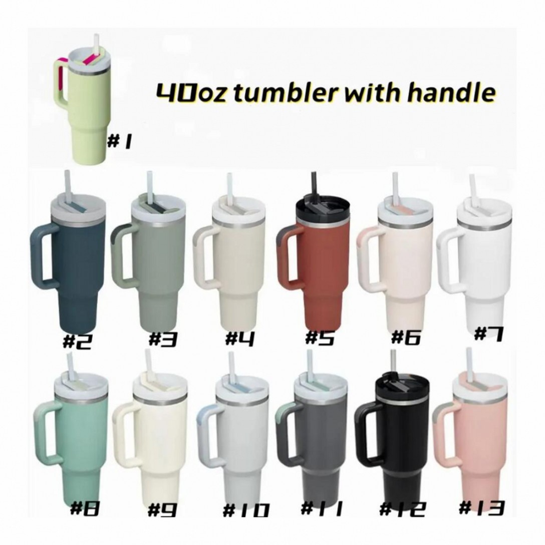 

New 40oz Stainless Steel Tumblers with Silicone handle And Straws Portable Outdoor Water Bottles Sports Car Mugs Insulation Travel Vacuum Flask Cups 0216, Multi-color