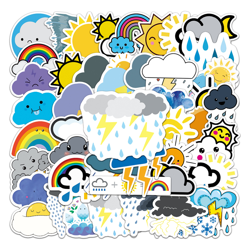 

50 PCS Water Bottle Stickers for Kids Girls Teens Vinyl Vsco Waterproof Cute Aesthetic Stickers SZTZ-TQ-469 weather, Multi colors