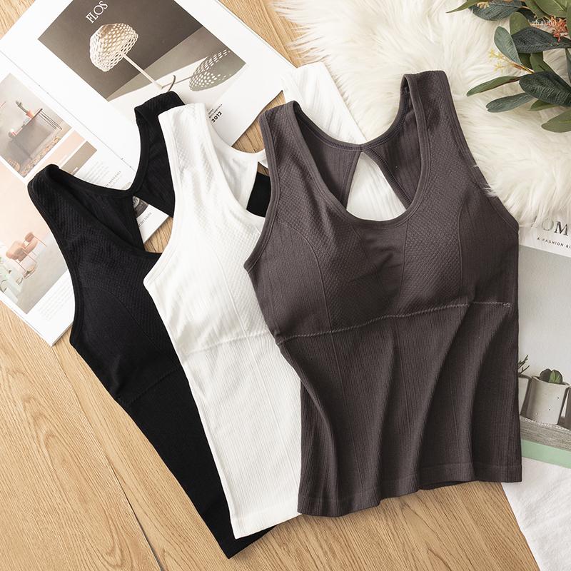 

Women's Tanks Ladies One-Piece Tank Tops Padded Backless Lingerie Basic Crop Top Solid Color Camisole Women Underwear W9310, Black