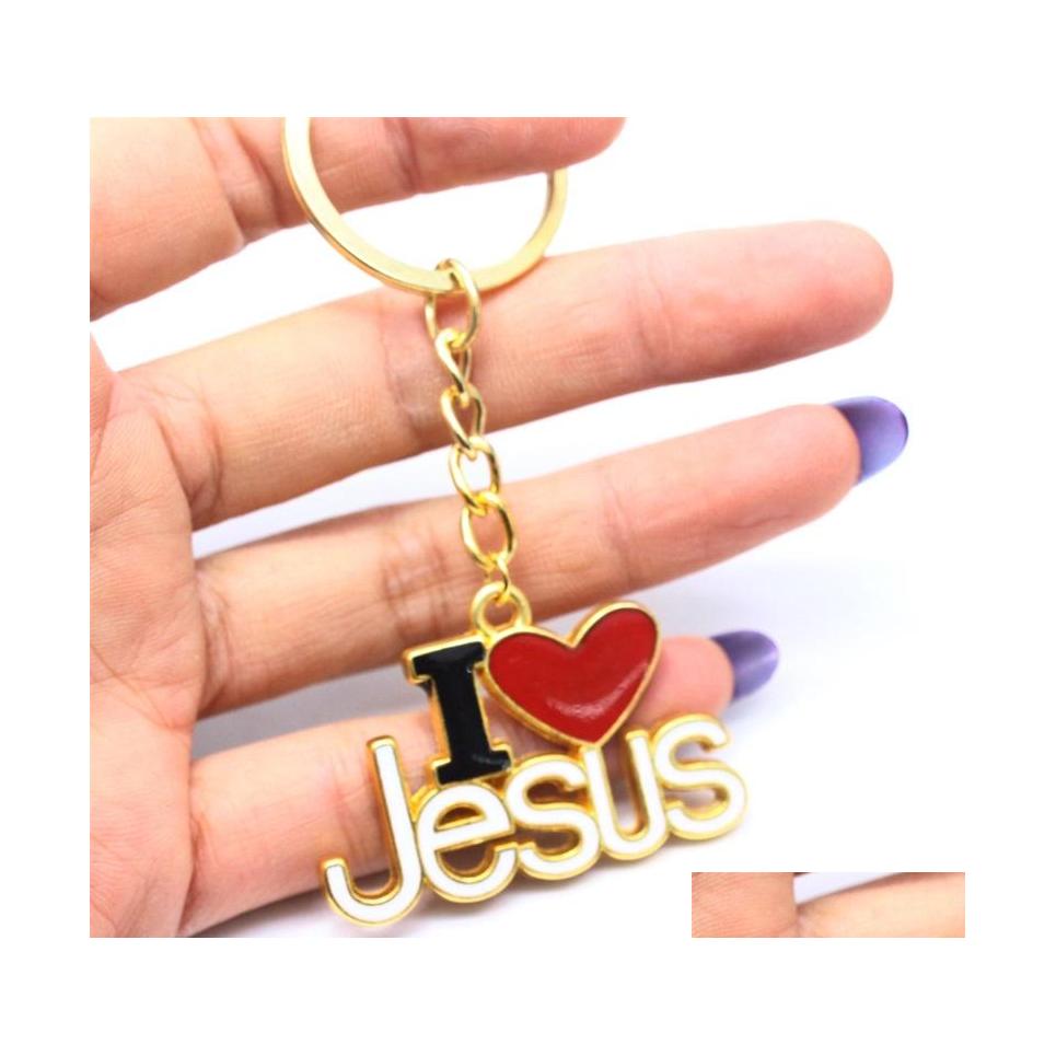 

Key Rings Ilove Jesus Christ Love Keychain Pendant Ring Religious Jewelry 122C3 Drop Delivery Dh9Na