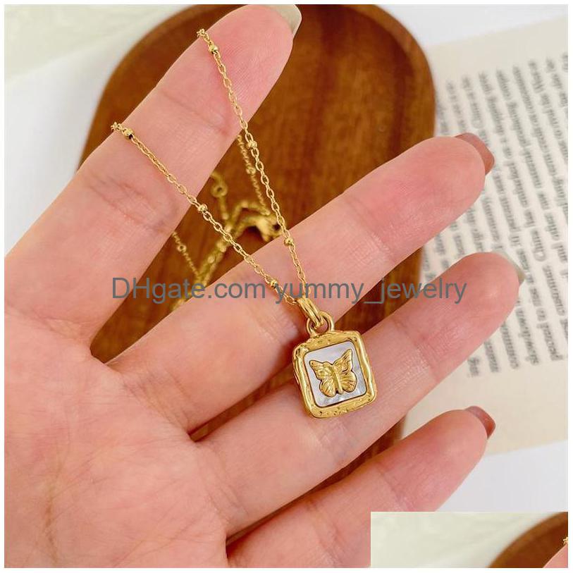 

Pendant Necklaces Titanium Steel Chain Necklace Retro Fritillary Butterfly Shell 2022 High Quality Clavicle Choker For Girlspendant Dhbuj