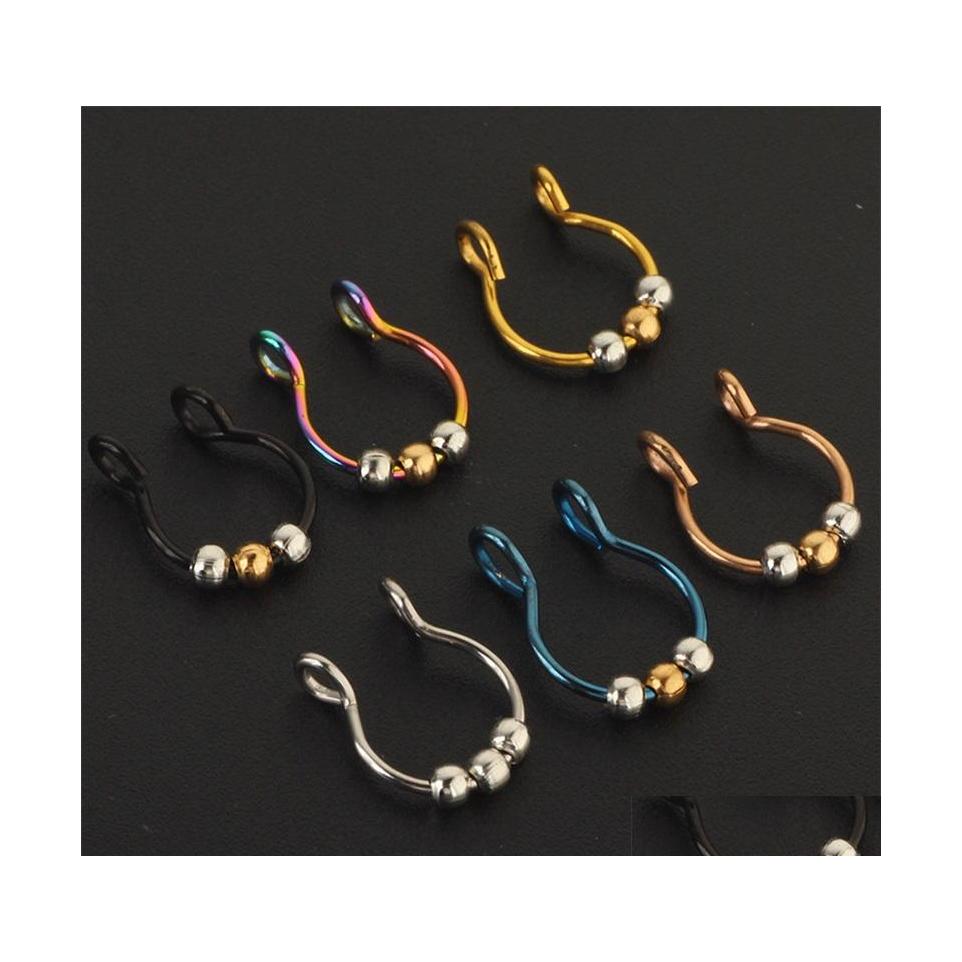 

Nose Rings Studs False Noses Stud Beard Stainless Steel 3 Small Beads Ring Noseclip Fashion Trend Nasal Clip Puncture Jewelry Orna Dhlad