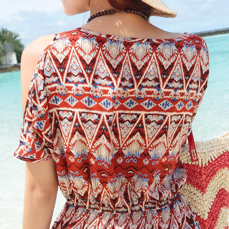 

Party Dresses Slim Plus Size Woman 2023 Boho Red Women Holiday Printing Chiffon Long Summer Dress Beach Vestidos FYY407, Green