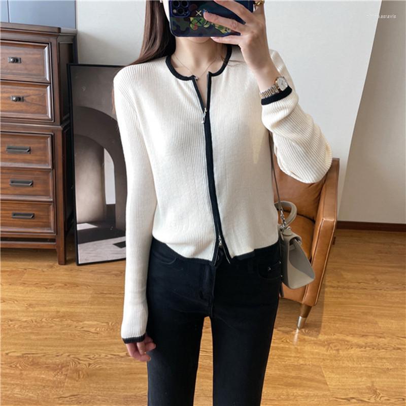 

Women's Knits 2023 Autumn And Winter Women's Double Zipper Sweater Long-sleeved All-match Slim Knitted Cardigan Top