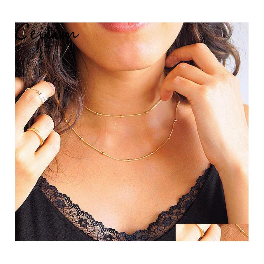 

Pendant Necklaces Fashion Bohemian Mti Layer Bead Chain Necklace Female Gold 3 Simple Beach Girl Collar Tiny For Women Jewelry Drop Otais