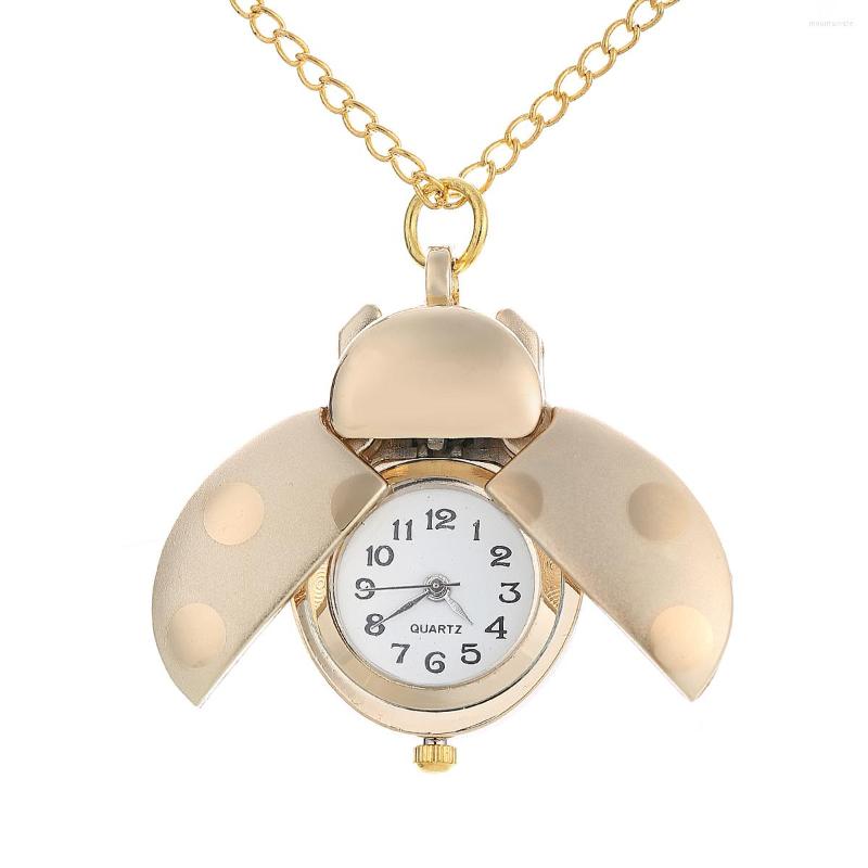 

Pocket Watches Fashion Beetle Watch Women Girl Small Animal Chain Necklace Pendant Quartz Fob Birthday Gift, Gold