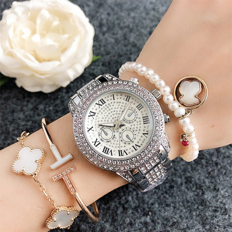 

2023 uppercase letter gold watch women watches 38mm fashion dress datejust diamond 3 Color dial stainless steel strap quartz movement
