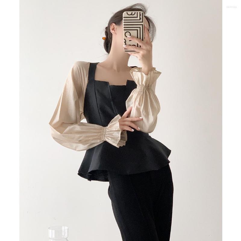 

Women' T Shirts Bubble Sleeve Square French Collar Blouse Women' Slim Waist Long, Pictuer