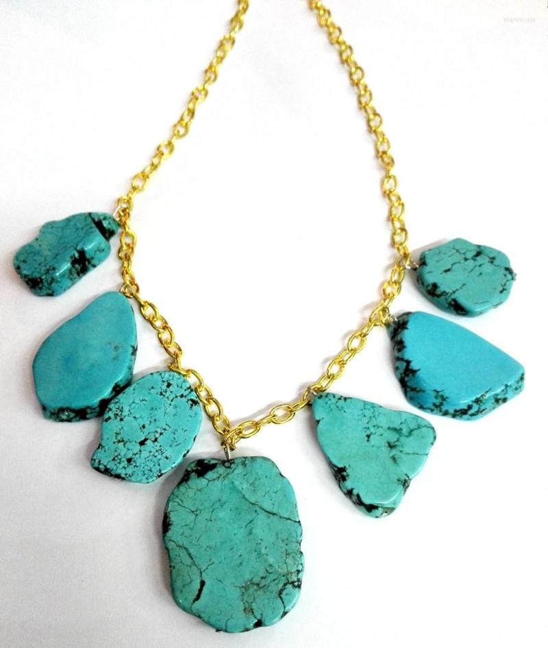 

Choker Woman Jewelry Necklace 18inch Natural Stone Slice Pendant Gold Color Chain Handmade