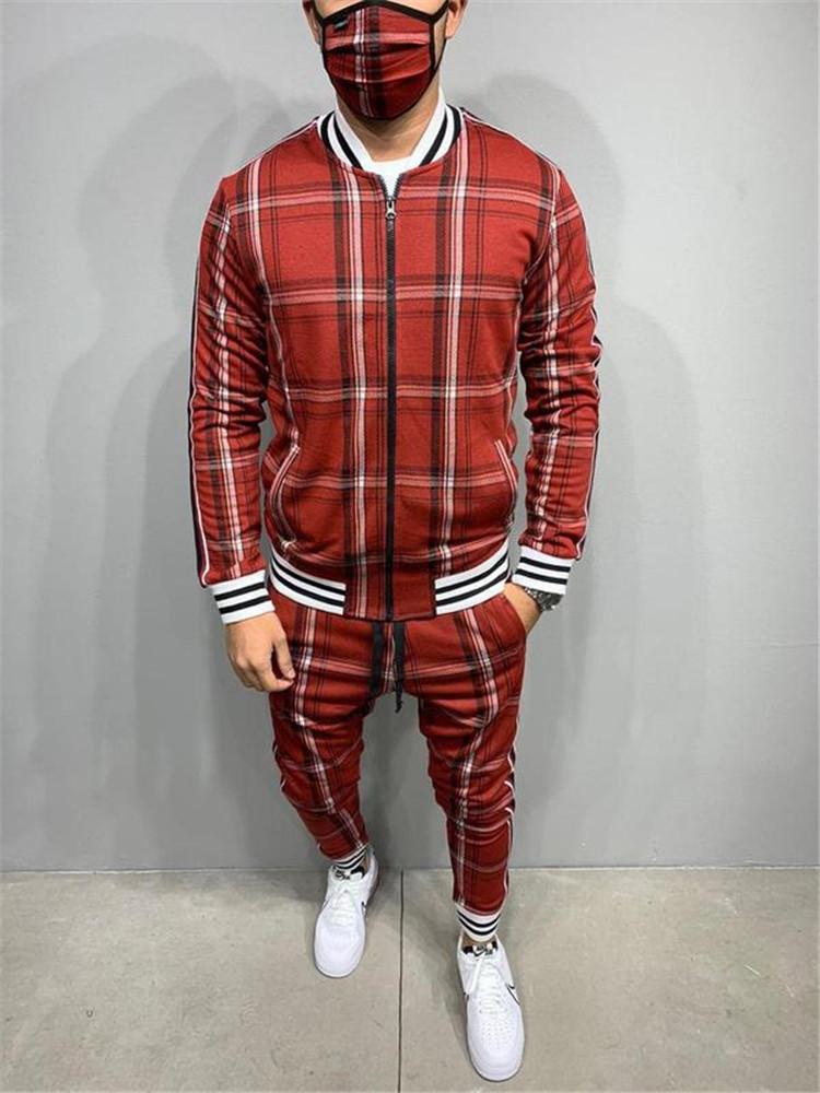 

Men's Tracksuits Men' 3D Plaid Sports Gentlemen Set Jogging Slim Jacket Men Tracksuit Street Fashion Trend Hip-Hop Zipper Collar SuitMen