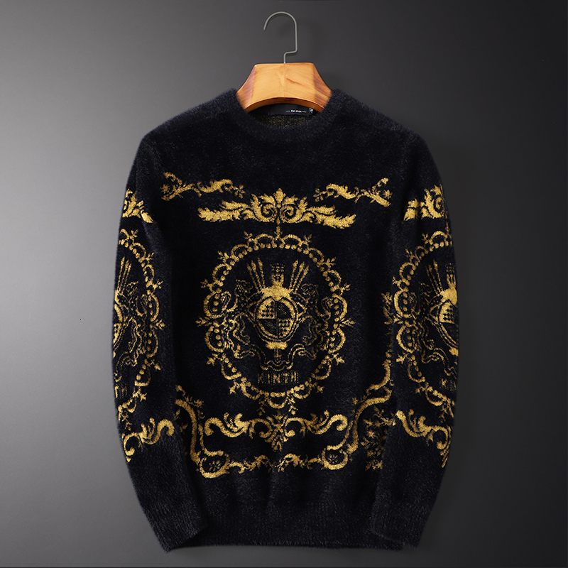 

Men's Sweaters Gold Printed Luxury Designer Sweater Mens Baroque Royal Jumper For Retro Christmas Winter Tops Pullover Hooded Streetwear 230203, Black