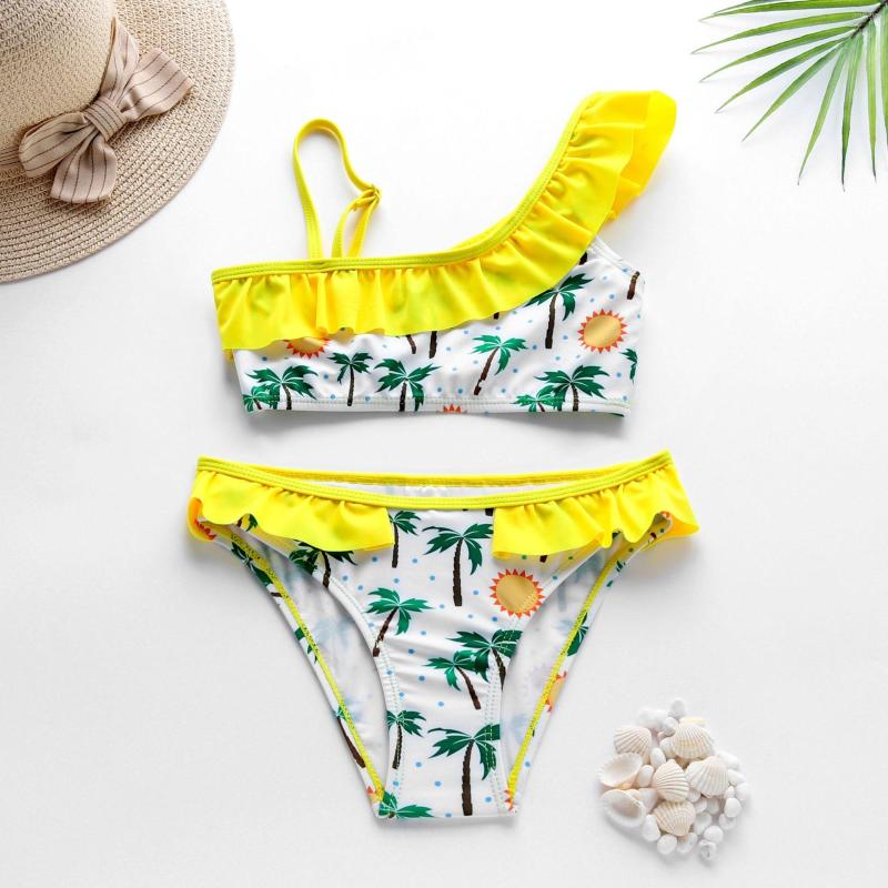 

Women's Swimwear Ruffle Print Kids Girls Swimsuit 2023 Summer Beach Single Shoulder Child Bikinis Baby Girl Biquini Monokini, Ll022-1